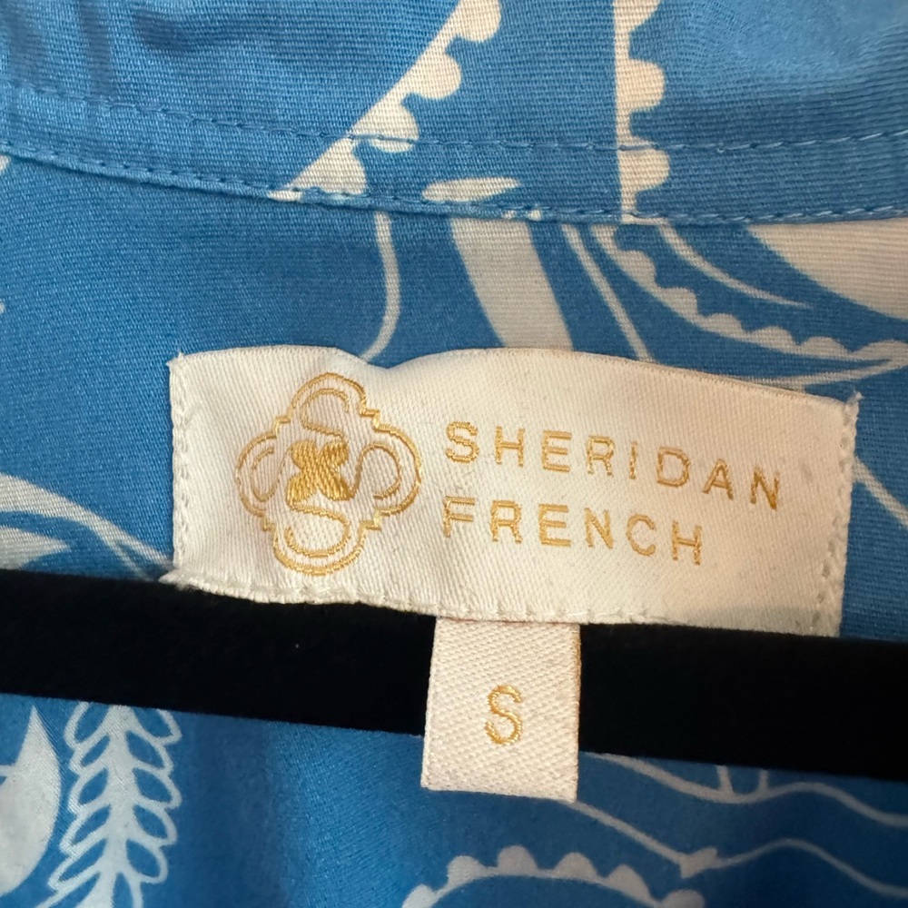 SHERIDAN FRENCH Frankie Blue Monkey Print Tunic Top Long Sleeve Size Small - Picture 2 of 5